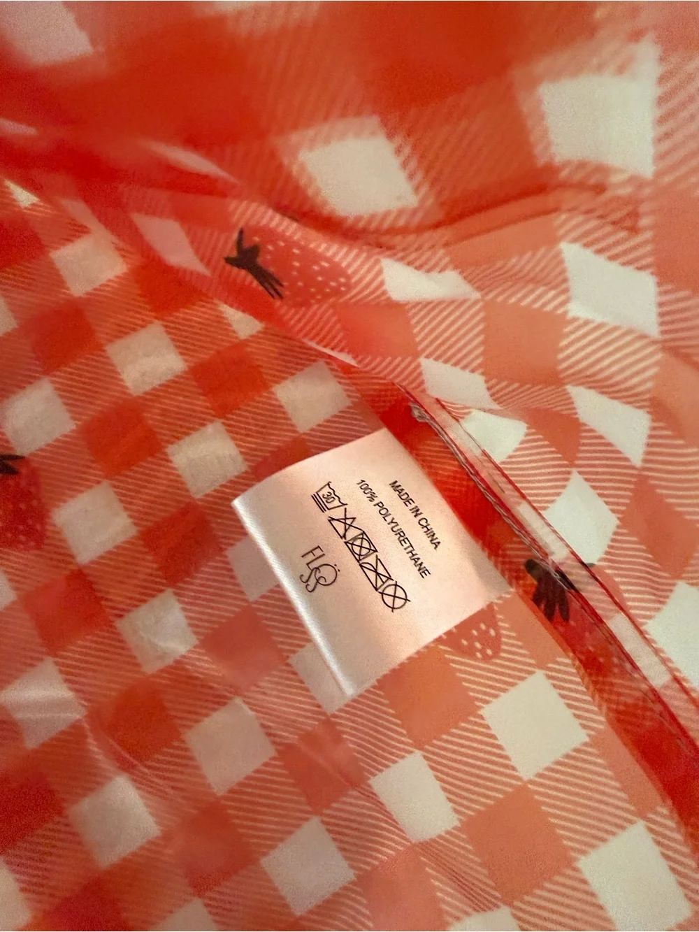 Flöss Red & Clear Gingham Raincoat with Strawberry Buttons